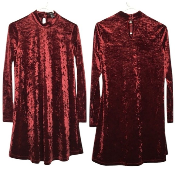 Forever 21 Dresses & Skirts - FOREVER 21 CRUSHED VELVET MOCK NECK DRESS CLASSIC GLAMOUR ROMANTIC SMALL